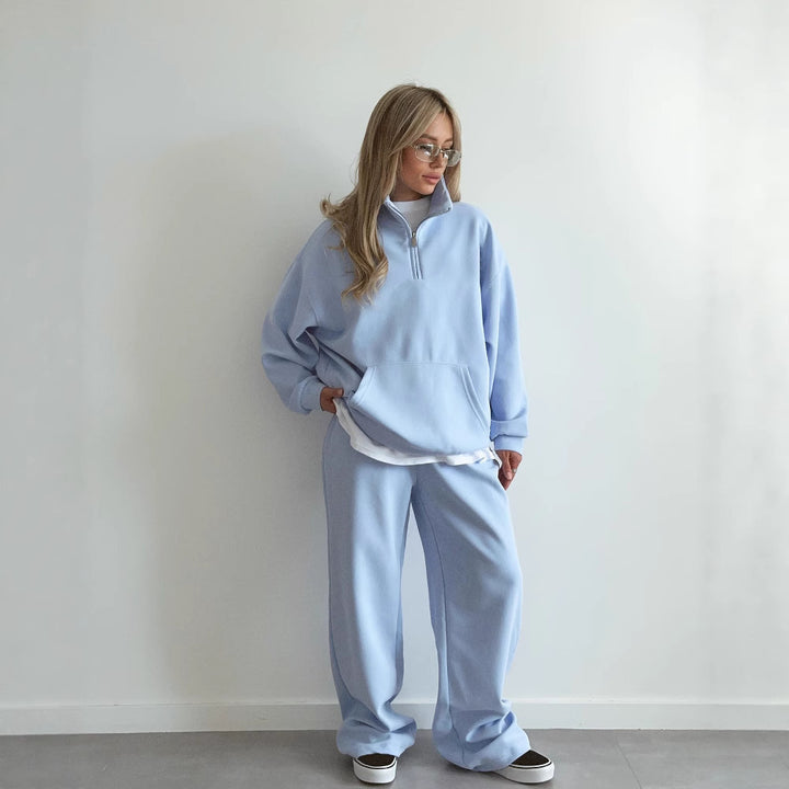 Damer bekväm fleece-loungewear-set med hög krage och lös passform Mirla-Eva Jonsson
