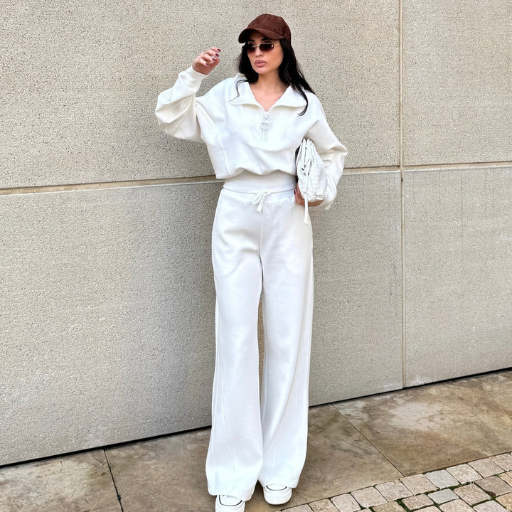 Damer bekväm fleece-loungewear-set med hög krage och lös passform Mirla-Eva Jonsson
