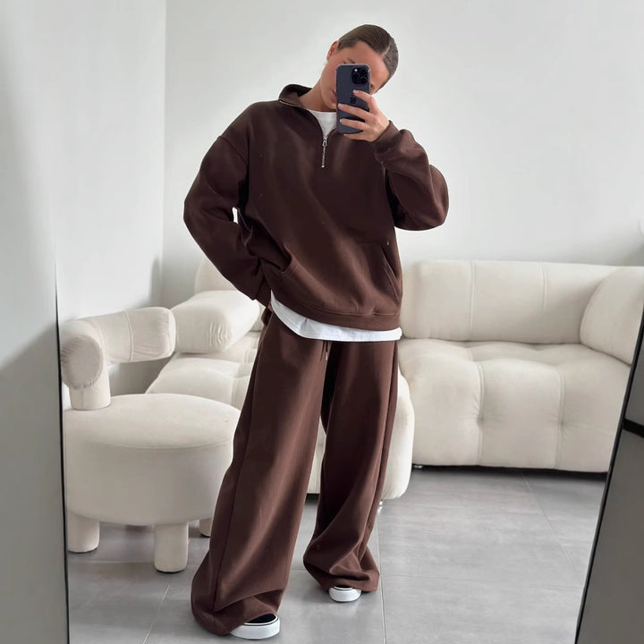Damer bekväm fleece-loungewear-set med hög krage och lös passform Mirla-Eva Jonsson