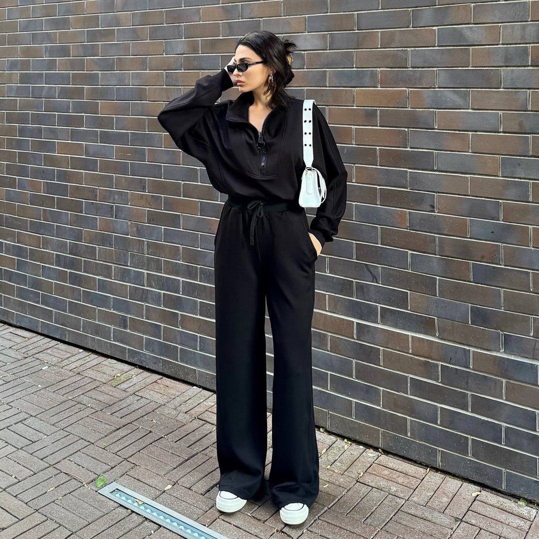 Damer bekväm fleece-loungewear-set med hög krage och lös passform Mirla-Eva Jonsson