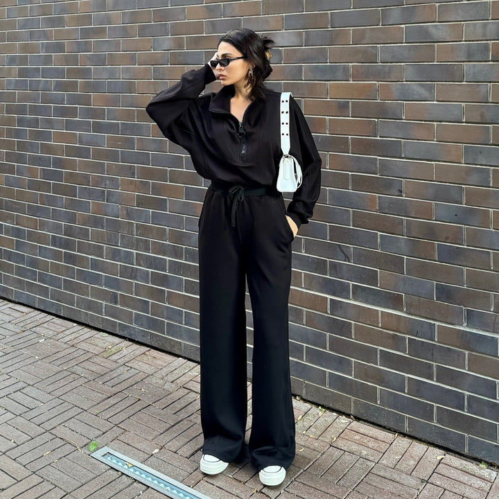 Damer bekväm fleece-loungewear-set med hög krage och lös passform Mirla-Eva Jonsson