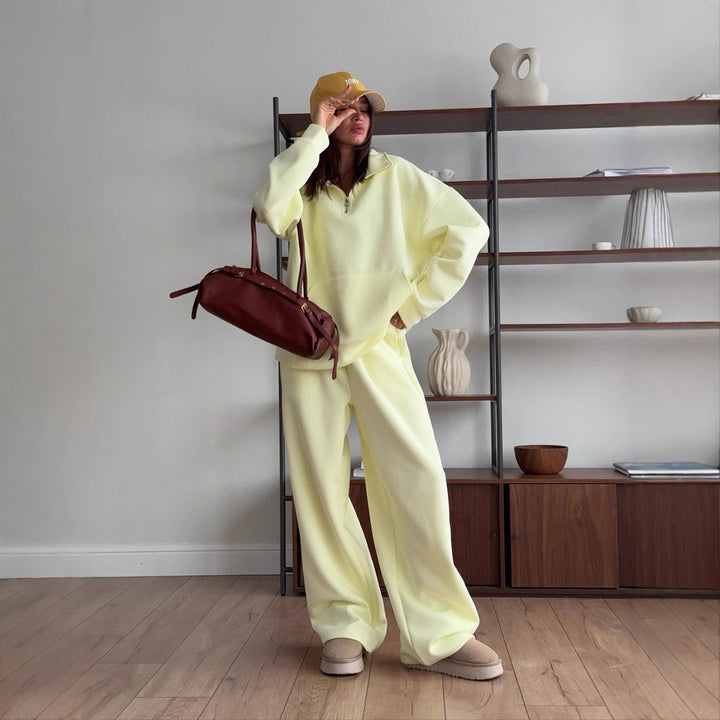 Damer bekväm fleece-loungewear-set med hög krage och lös passform Mirla-Eva Jonsson