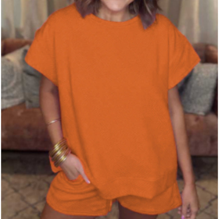 Damer bekväm fritidsset med strukturerad överdel och shorts Eva Jonsson-Eva Jonsson