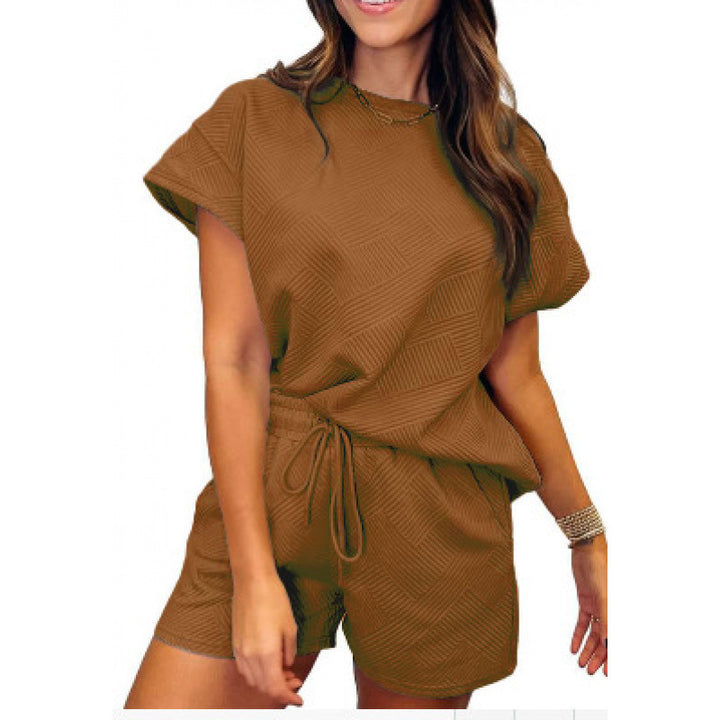 Damer bekväm fritidsset med strukturerad överdel och shorts Eva Jonsson-Eva Jonsson