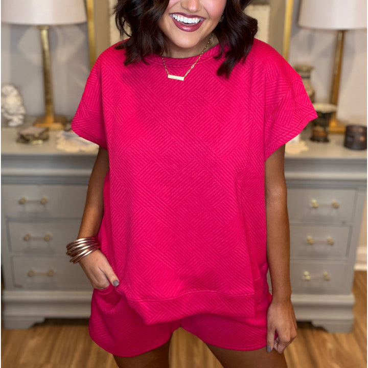 Damer bekväm fritidsset med strukturerad överdel och shorts Eva Jonsson-Eva Jonsson