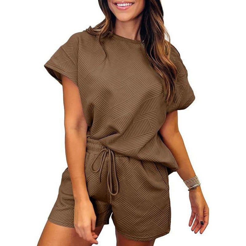 Damer bekväm fritidsset med strukturerad överdel och shorts Eva Jonsson-Eva Jonsson