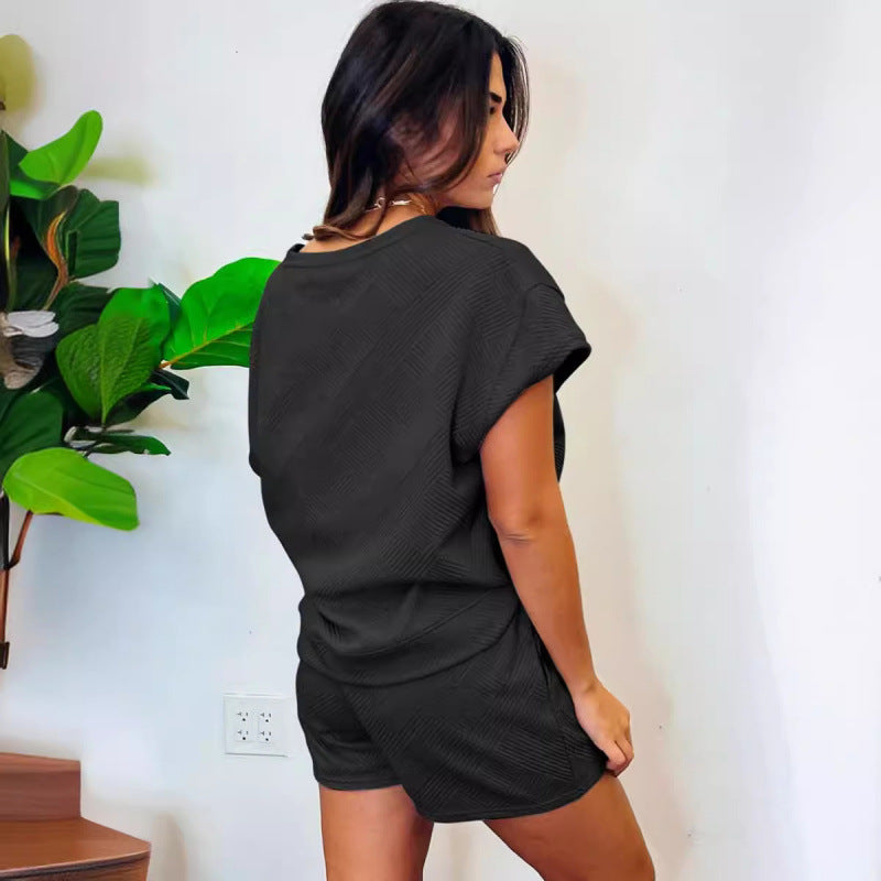 Damer bekväm fritidsset med strukturerad överdel och shorts Eva Jonsson-Eva Jonsson