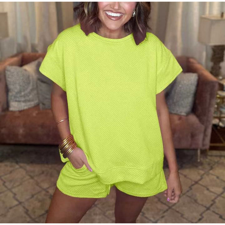 Damer bekväm fritidsset med strukturerad överdel och shorts Eva Jonsson-Eva Jonsson