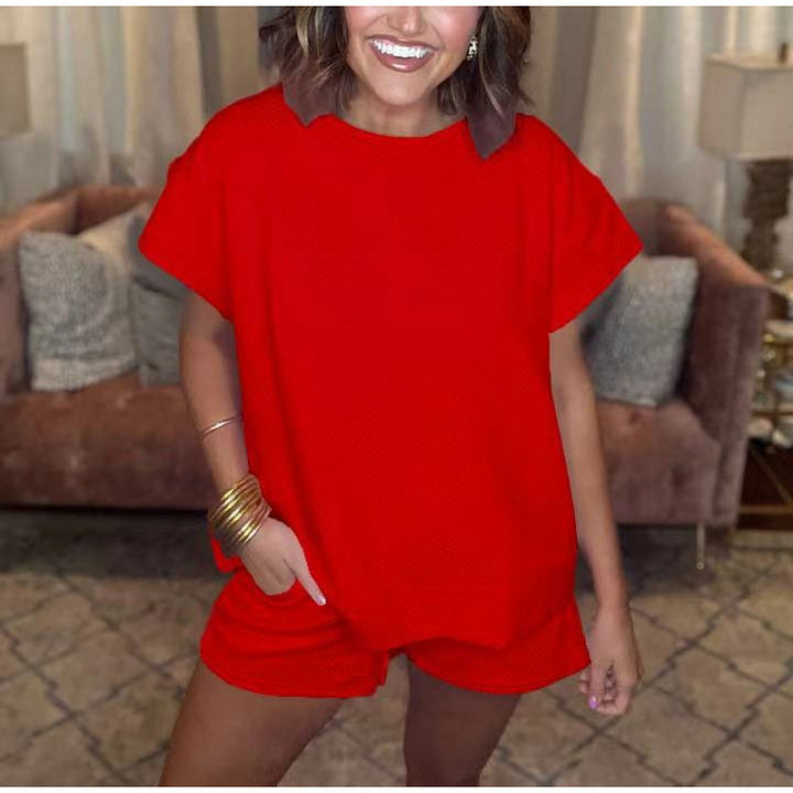 Damer bekväm fritidsset med strukturerad överdel och shorts Eva Jonsson-Eva Jonsson