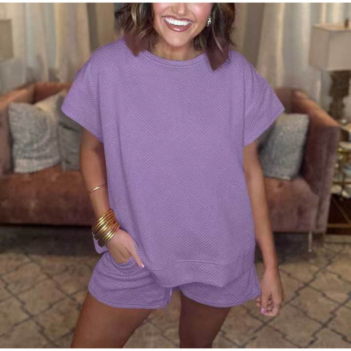 Damer bekväm fritidsset med strukturerad överdel och shorts Eva Jonsson-Eva Jonsson