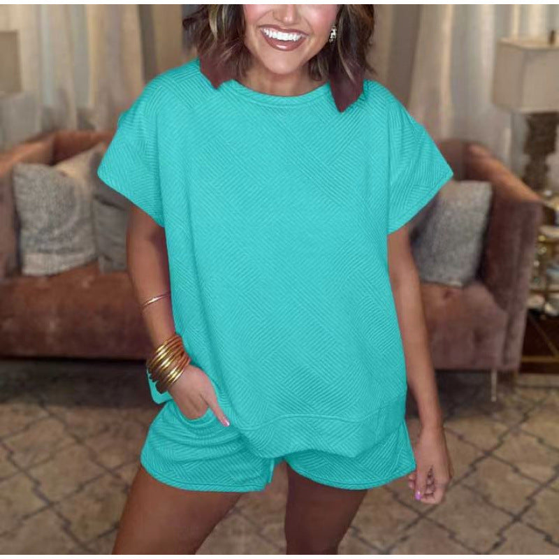 Damer bekväm fritidsset med strukturerad överdel och shorts Eva Jonsson-Eva Jonsson