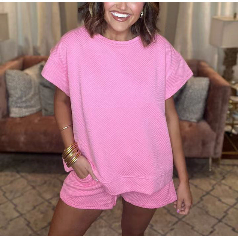 Damer bekväm fritidsset med strukturerad överdel och shorts Eva Jonsson-Eva Jonsson