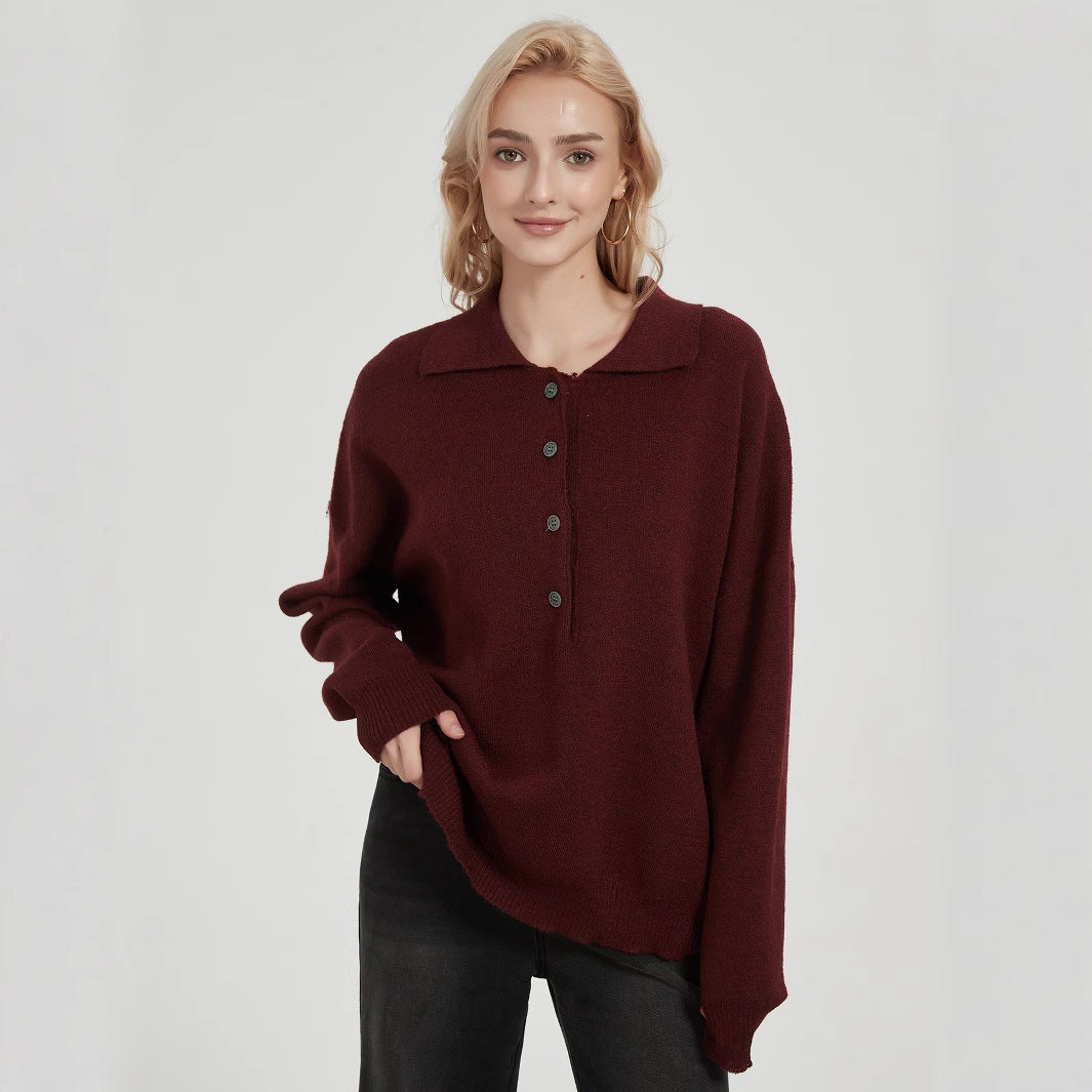 Damer bekväm grovstickad tröja med klassisk krage och knapppdetaljer Mirla-Eva Jonsson