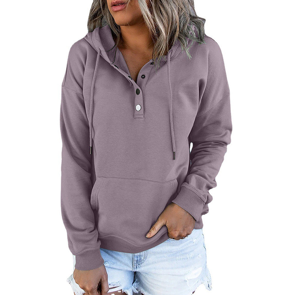 Damer bekväm hoodie med knapplist och känguruficka Mirla-Eva Jonsson