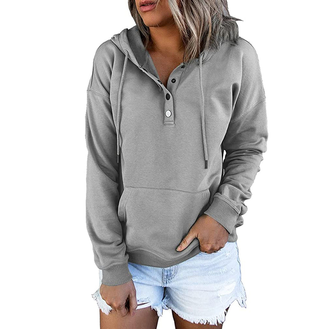 Damer bekväm hoodie med knapplist och känguruficka Mirla-Eva Jonsson