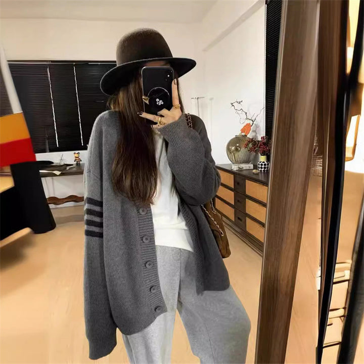 Damer bekväm kofta med trendigt randigt mönster Mirla-Eva Jonsson