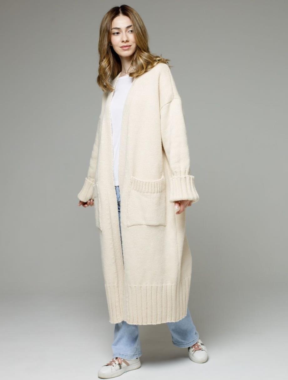 Damer bekväm lång stickad cardigan med fickor och breda ärmar Mirla-Eva Jonsson