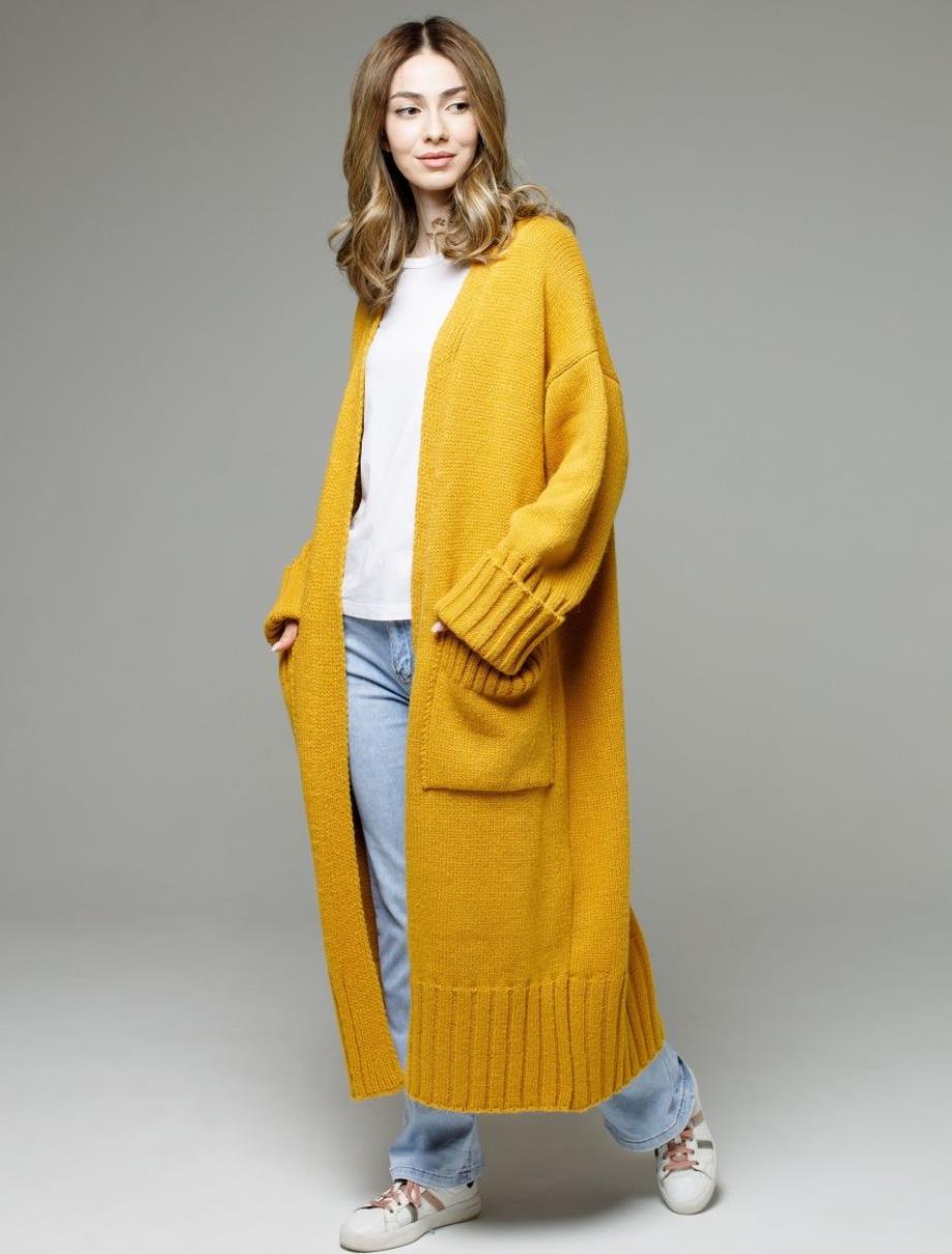 Damer bekväm lång stickad cardigan med fickor och breda ärmar Mirla-Eva Jonsson