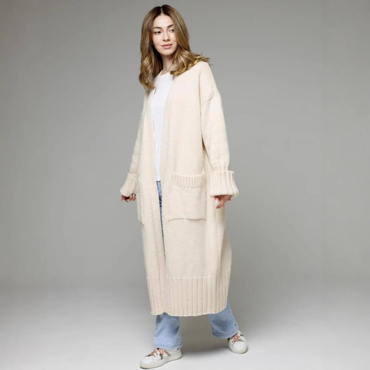 Damer bekväm lång stickad cardigan med fickor och breda ärmar Mirla-Eva Jonsson