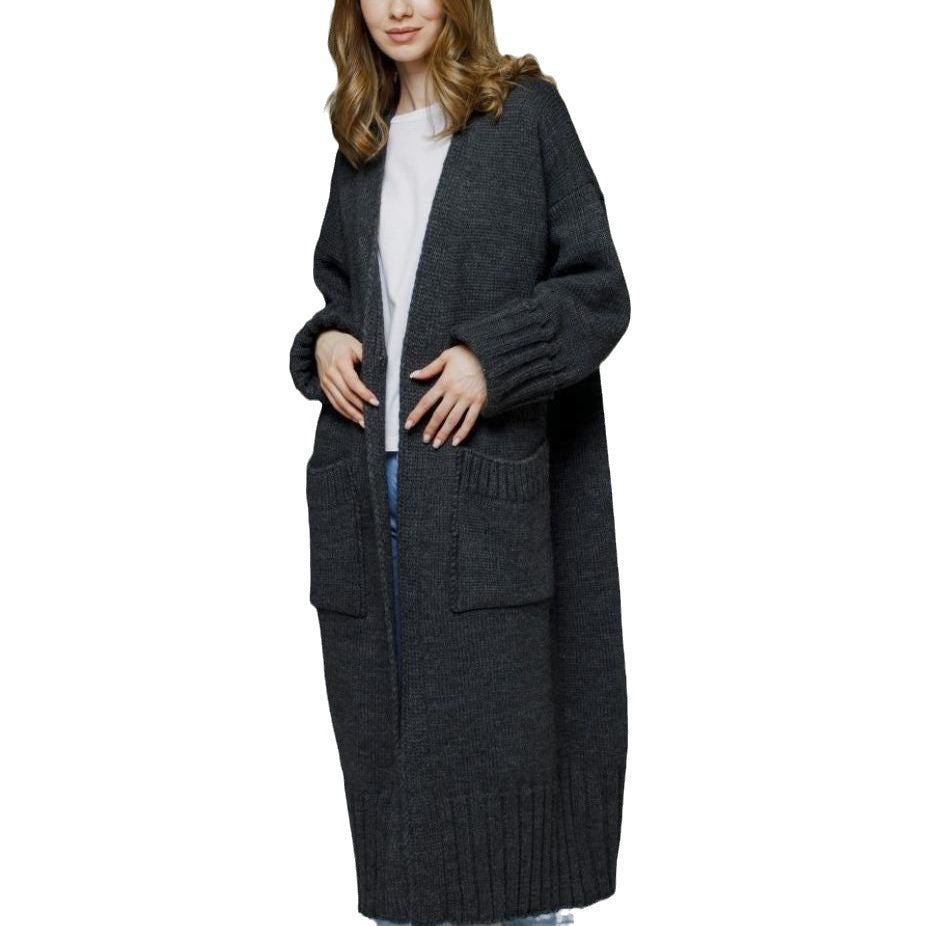 Damer bekväm lång stickad cardigan med fickor och breda ärmar Mirla-Eva Jonsson