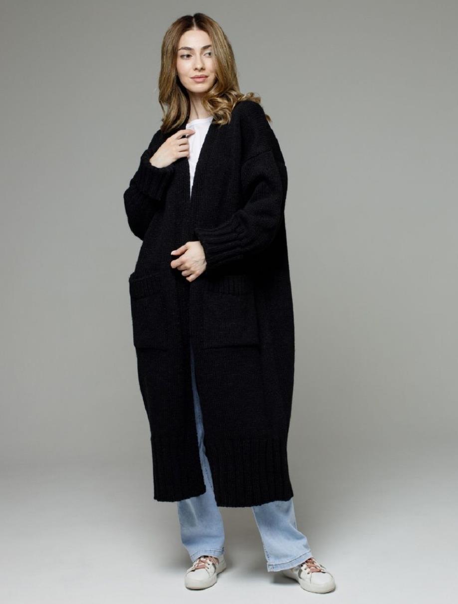Damer bekväm lång stickad cardigan med fickor och breda ärmar Mirla-Eva Jonsson