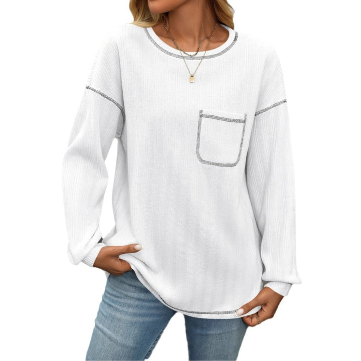 Damer bekväm långärmad pullover med bröstficka Mirla-Eva Jonsson