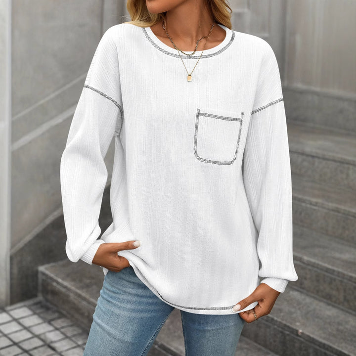 Damer bekväm långärmad pullover med bröstficka Mirla-Eva Jonsson