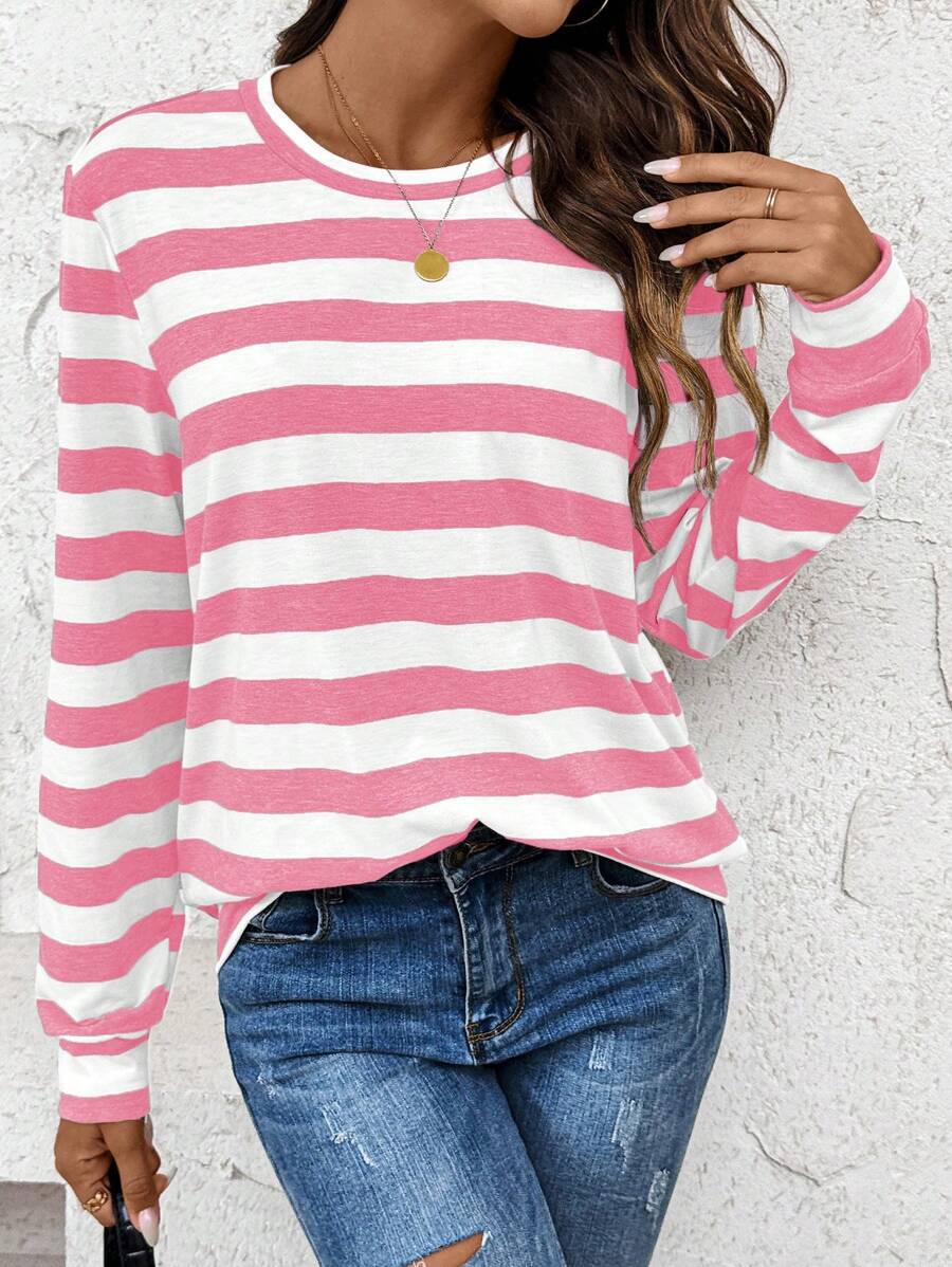 Damer bekväm långärmad tröja med avslappnad randig mönster Eva Jonsson-Eva Jonsson