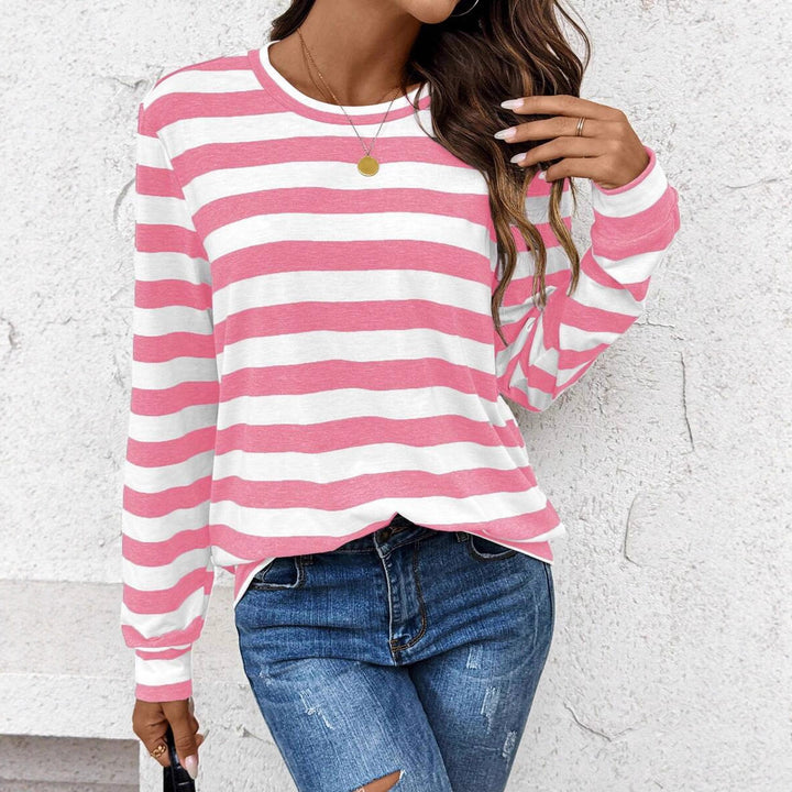 Damer bekväm långärmad tröja med avslappnad randig mönster Eva Jonsson-Eva Jonsson