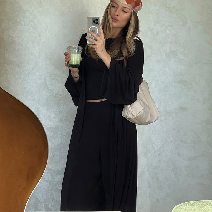 Damer bekväm loungewear-set med vid cardigan och cropped top Mirla-Eva Jonsson