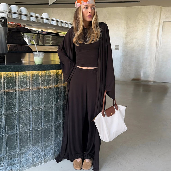 Damer bekväm loungewear-set med vid cardigan och cropped top Mirla-Eva Jonsson