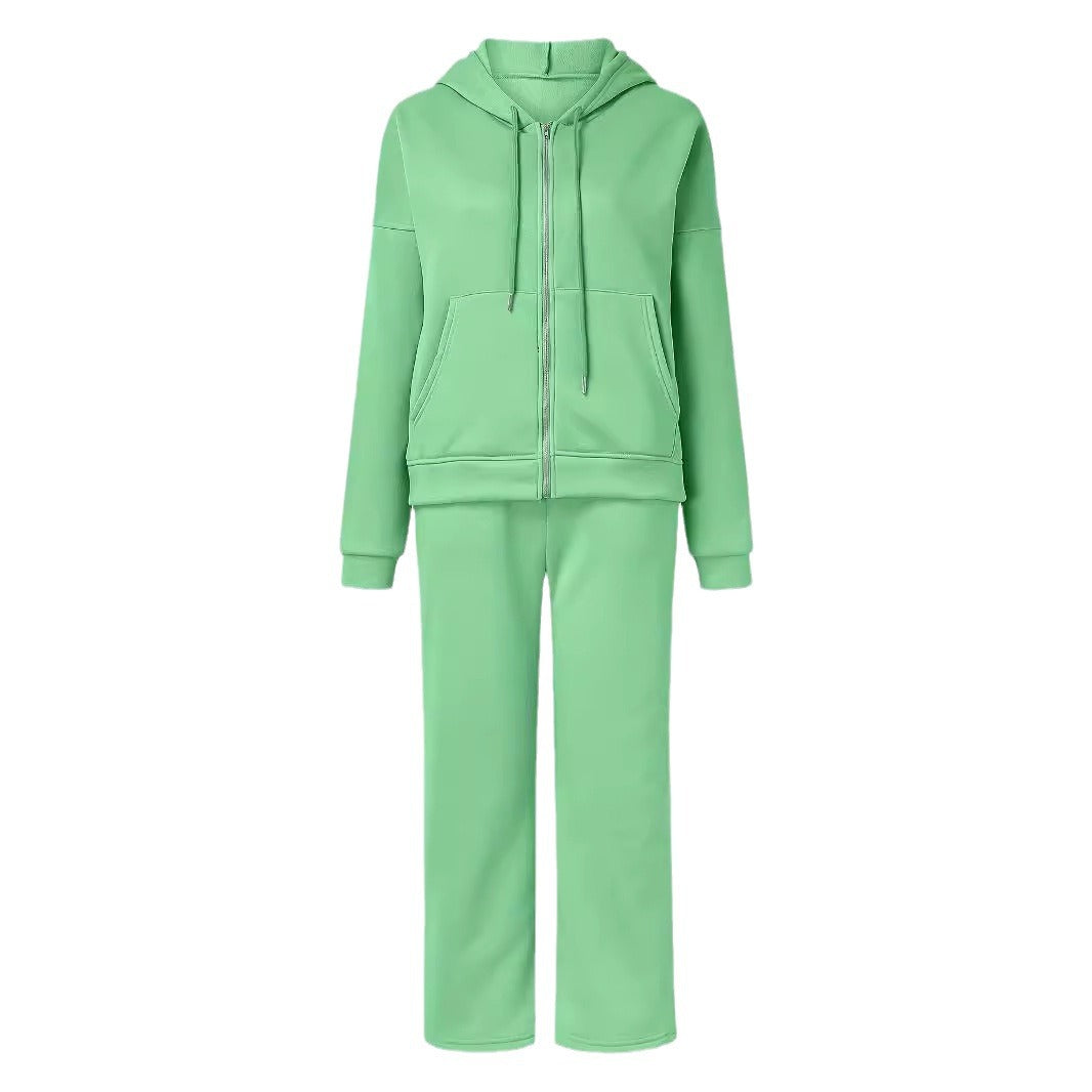 Damer bekväm och stilfull loungewear-dräkt med zipbar hoodie och vida ben Mirla-Eva Jonsson