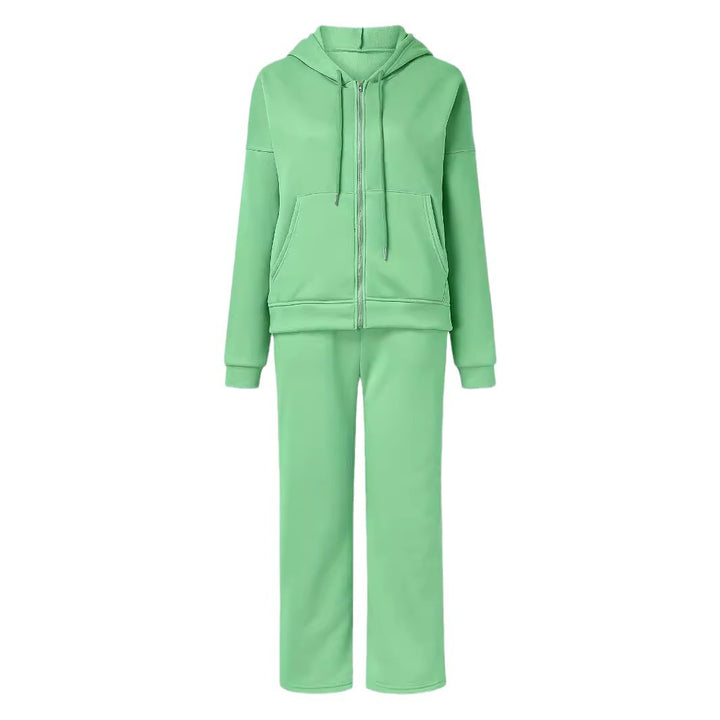 Damer bekväm och stilfull loungewear-dräkt med zipbar hoodie och vida ben Mirla-Eva Jonsson