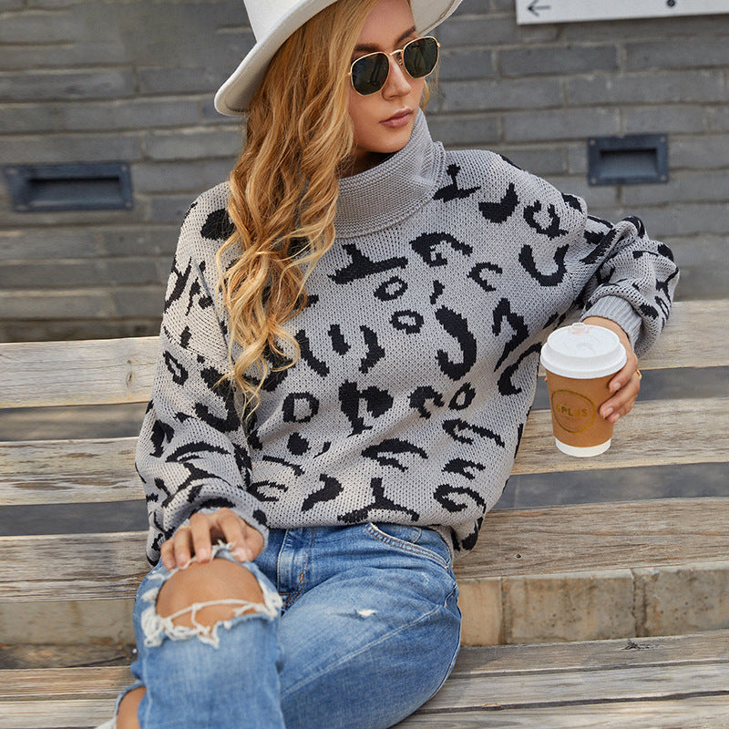 Damer bekväm oversized tröja med trendigt leopardmönster Mirla-Eva Jonsson