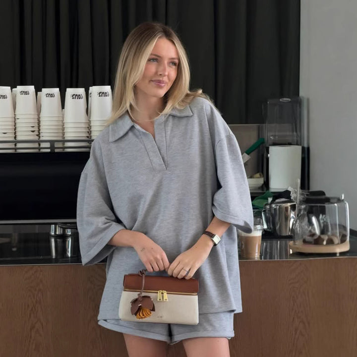 Damer bekväm polo-klänning med korta ärmar och moderiktig krage Mirla-Eva Jonsson