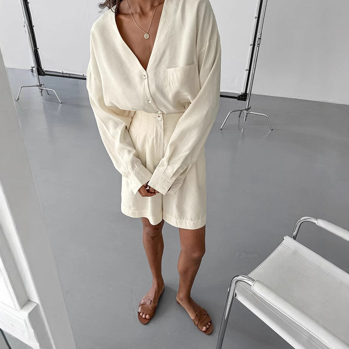 Damer bekväm pyjamas med knapplist och korta byxor Eva Jonsson-Eva Jonsson