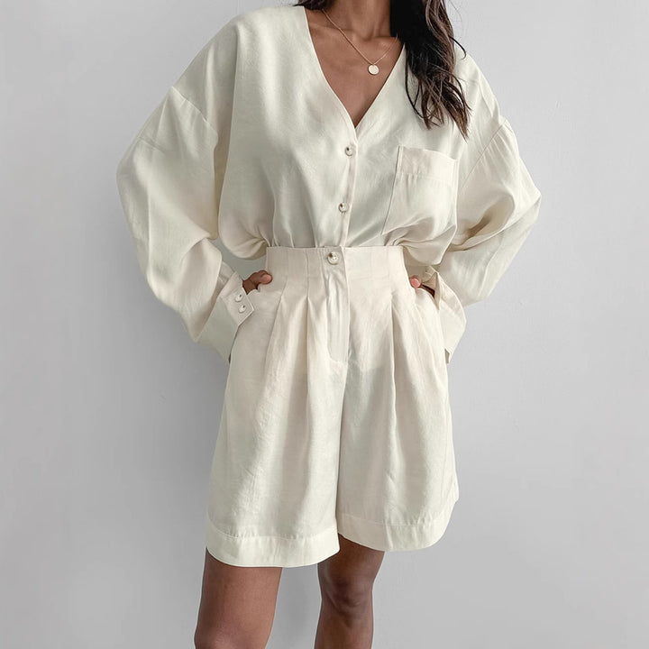 Damer bekväm pyjamas med knapplist och korta byxor Eva Jonsson-Eva Jonsson