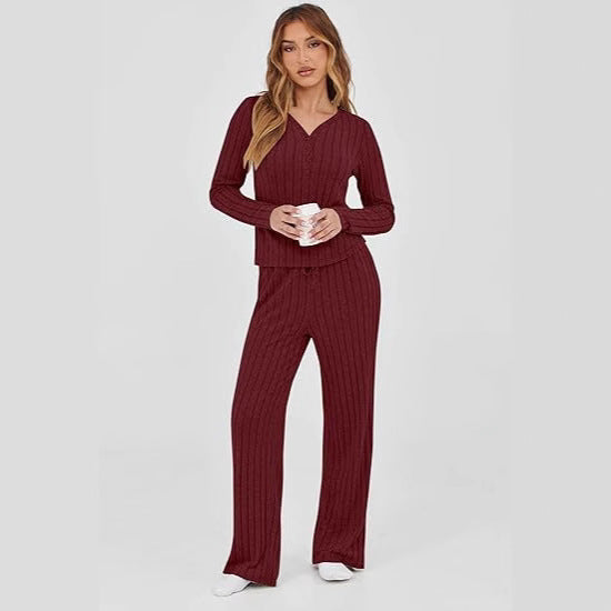 Damer bekväm pyjamas-set med långärmad överdel och vida byxor Mirla-Eva Jonsson