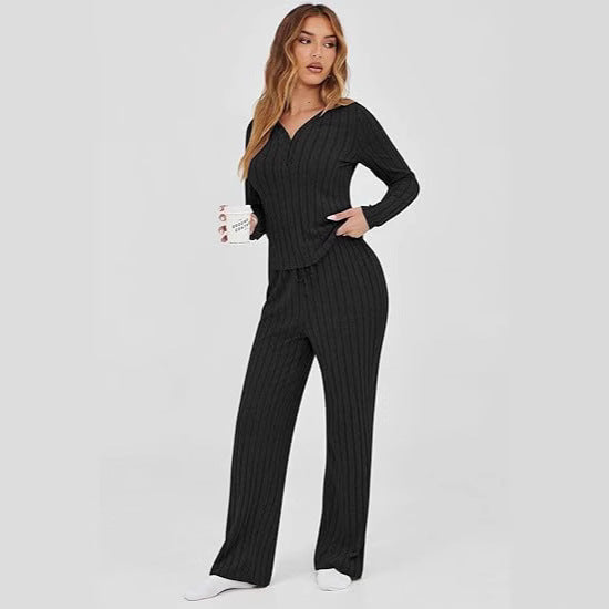 Damer bekväm pyjamas-set med långärmad överdel och vida byxor Mirla-Eva Jonsson