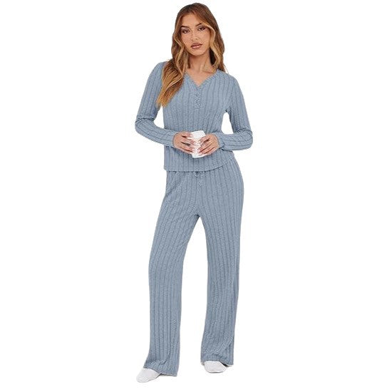 Damer bekväm pyjamas-set med långärmad överdel och vida byxor Mirla-Eva Jonsson