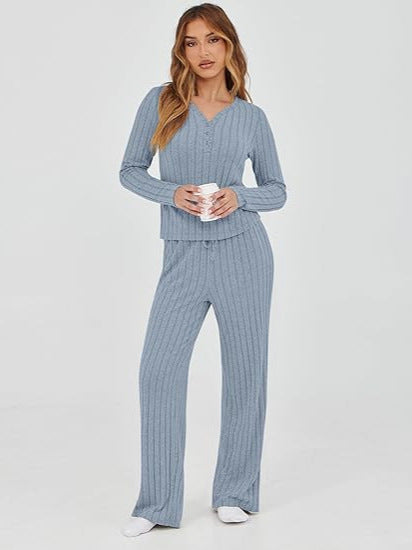 Damer bekväm pyjamas-set med långärmad överdel och vida byxor Mirla-Eva Jonsson