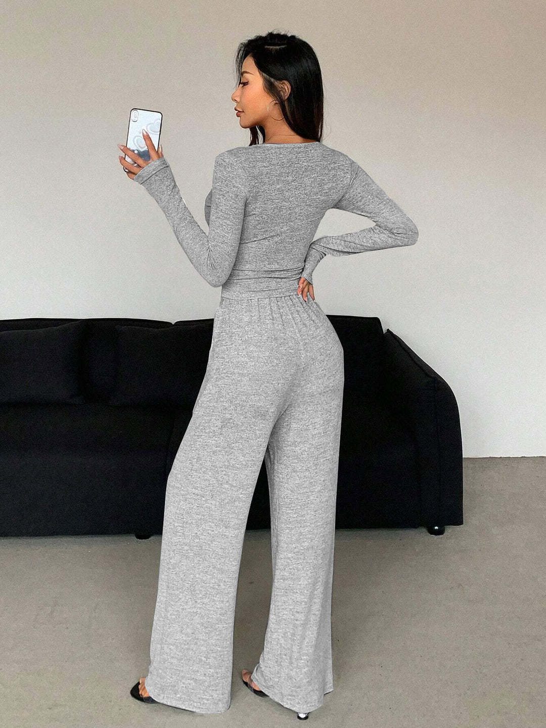 Damer bekväm ribbstickad loungewear med knappslå Mirla-Eva Jonsson