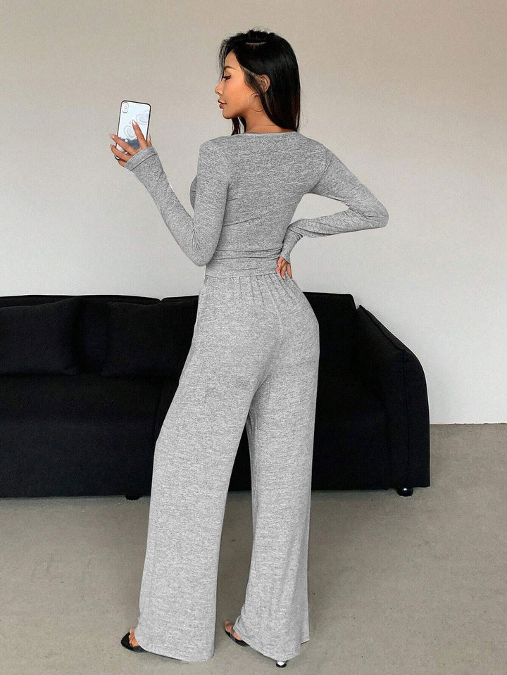 Damer bekväm ribbstickad loungewear med knappslå Mirla-Eva Jonsson