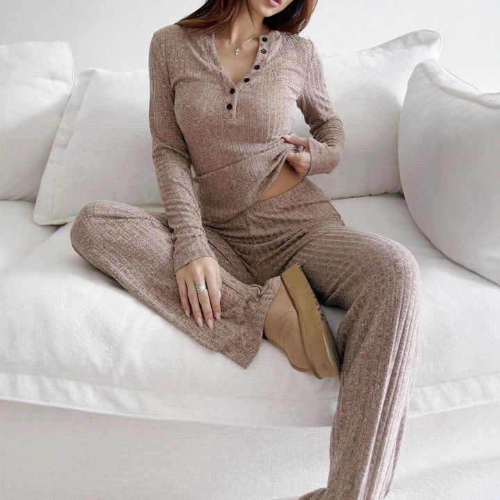 Damer bekväm ribbstickad loungewear med knappslå Mirla-Eva Jonsson