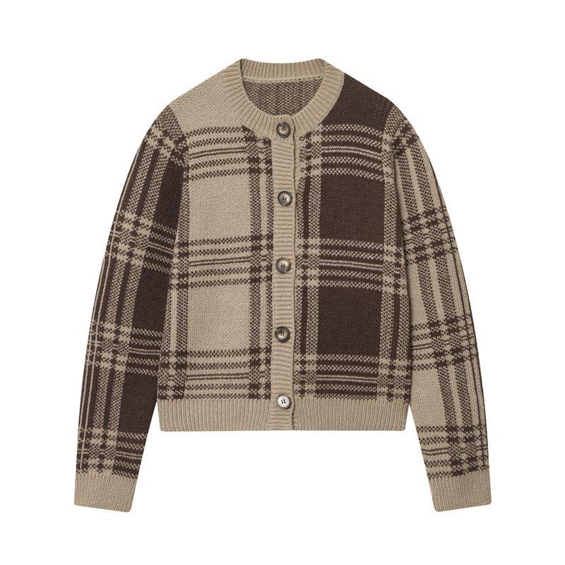 Damer bekväm rutstickad cardigan Eva Jonsson-Eva Jonsson