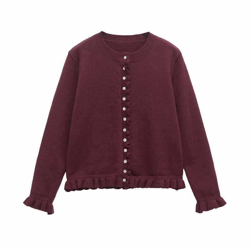 Damer bekväm stickad cardigan med dekorativa knappar och trendig volangdesign Mirla-Eva Jonsson