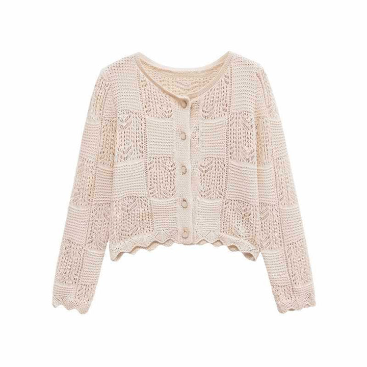 Damer bekväm stickad cardigan med dekorativa knappar och trendig volangdesign Mirla-Eva Jonsson