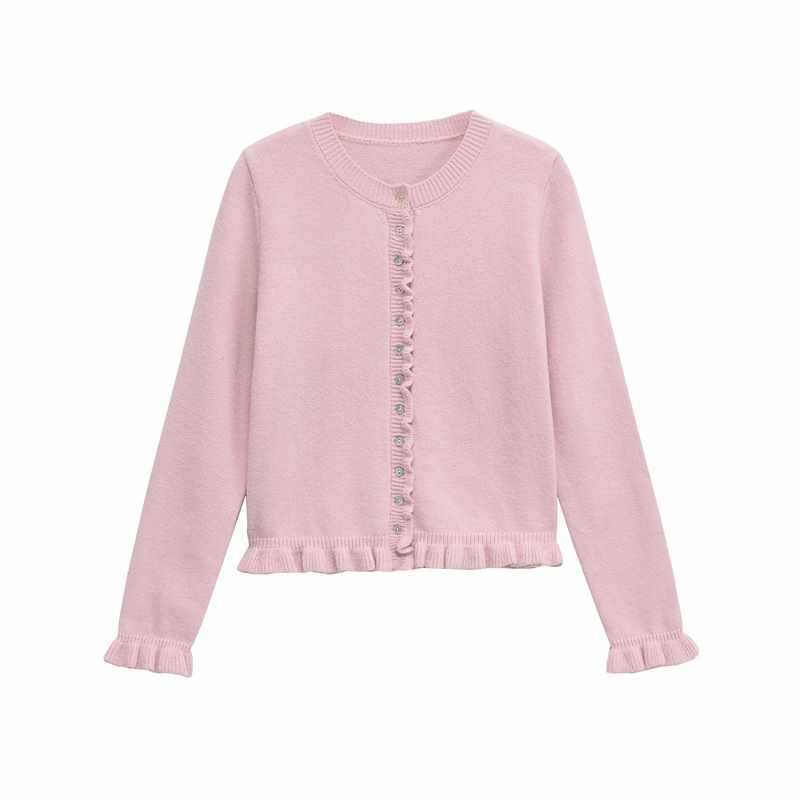 Damer bekväm stickad cardigan med dekorativa knappar och trendig volangdesign Mirla-Eva Jonsson