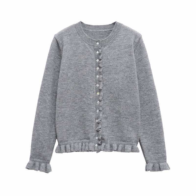 Damer bekväm stickad cardigan med dekorativa knappar och trendig volangdesign Mirla-Eva Jonsson