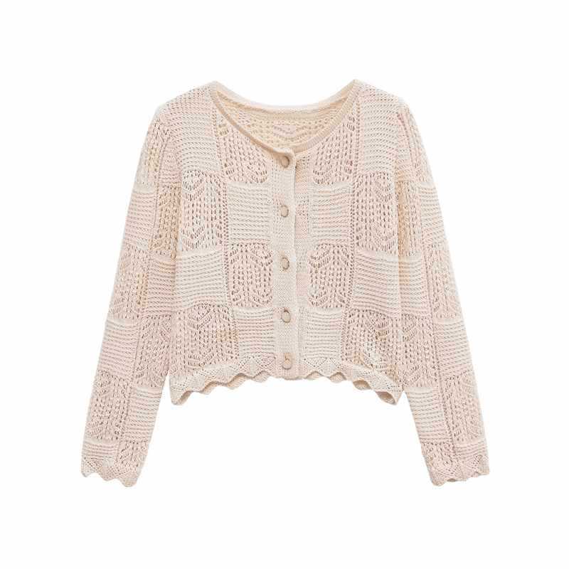 Damer bekväm stickad cardigan med dekorativa knappar och trendig volangdesign Mirla-Eva Jonsson